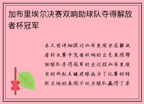 加布里埃尔决赛双响助球队夺得解放者杯冠军